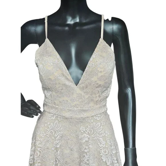 Nude/Gold Sparkle Lace Mini Party/Cocktail Dress - Windsor - Picture 4 of 10